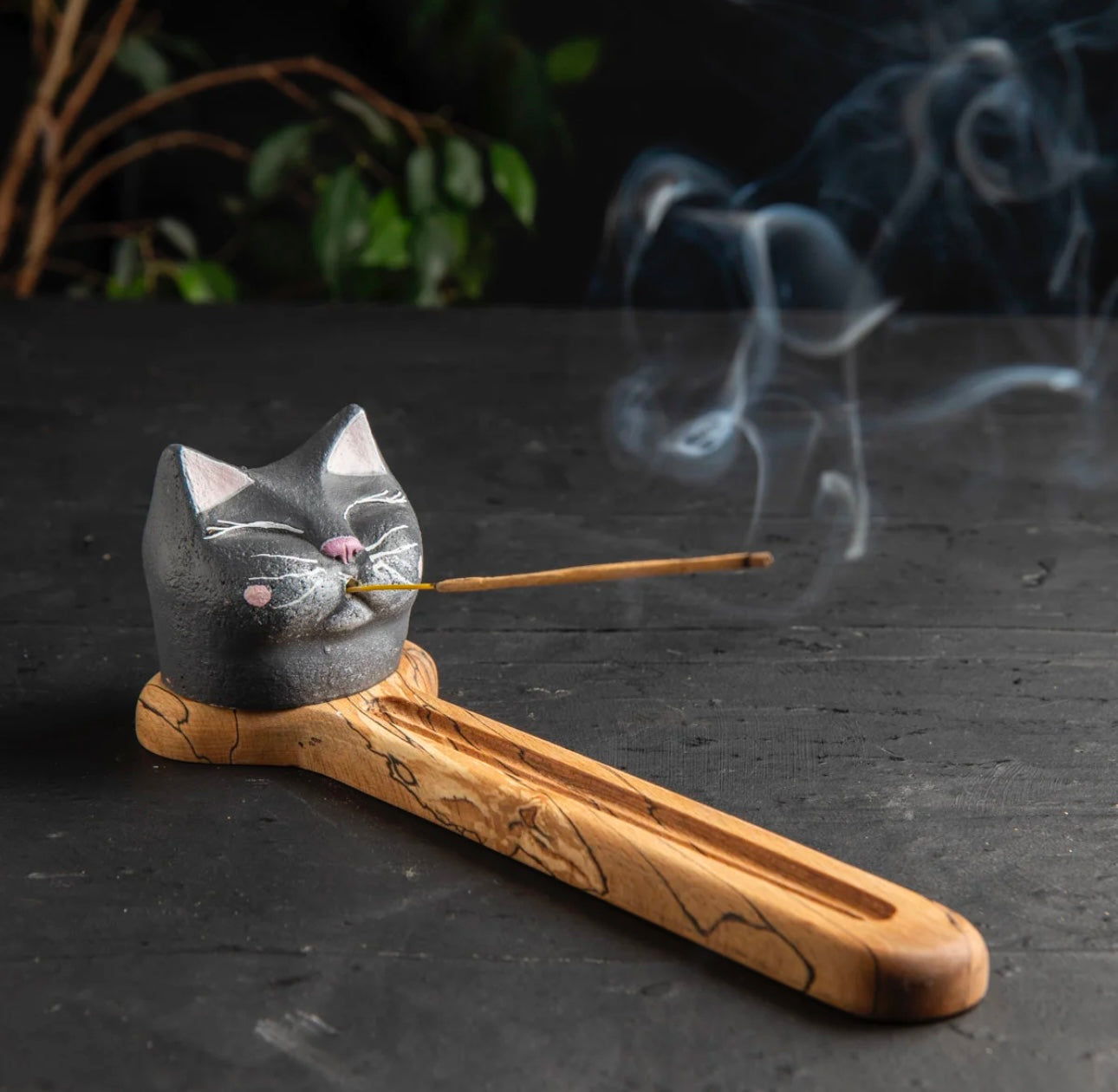 He-cat Incense Stick Holder, Handmade Incense Holder With Beech